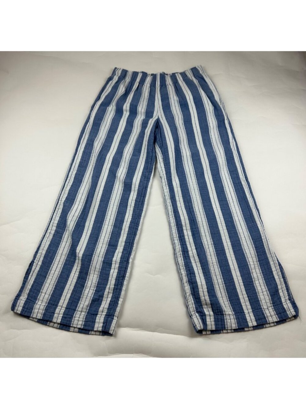 Old Navy Blue White Striped Cotton Crinkle Wide Leg Lounge Pant M